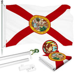 Load image into Gallery viewer, G128 Combo Pack: 5 Ft Tangle Free Aluminum Spinning Flagpole (Silver) &amp; Florida FL State Flag 2.5x4 Ft, ToughWeave Series Embroidered 210D Polyester  Pole with Flag Included