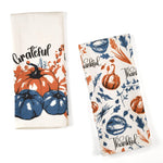 Load image into Gallery viewer, Set of 2 Thankful &amp; Grateful Printed Dish Towels Hand Towels Boho Tea Towels Multifunctional Stylish Absorbent Quick Dry Soft 18  x28  100% Cotton Blue &amp; Orange