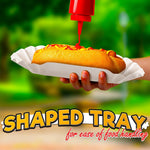 Load image into Gallery viewer, Hotdog Trays Disposable for Party and BBQ   Durable Paper Hot Dog Trays Disposable for Food Serving Suitable for Hotdogs and Nachos Microwave Safe and Grease Resistant 50 Pcs Hot Dog Holders