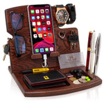 Load image into Gallery viewer, Wood Phone Docking Station Ash Key Holder Wallet Watch Stand Gadgets Organizer