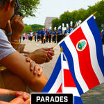 Load image into Gallery viewer, G128 50 Pack Handheld Costa Rica Costa Rican Stick Flags  12x18 In  Printed 150D Polyester, Country Flag, Solid Wooden Stick, Spear Gold Tip