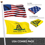 Load image into Gallery viewer, G128 Combo Pack: American USA Flag ToughWeave Series 20x30 In Single Sided &amp; Gadsden Don't Tread On Me Flag Double Sided 20x30 In Double ToughWeave Series  Both Embroidered Polyester, Brass Grommets