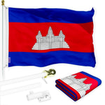 Load image into Gallery viewer, G128 Combo Pack: 6 Ft Tangle Free Spinning Flagpole (White) &amp; Cambodia Flag 3x5 Ft Printed 150D Polyester, Brass Grommets (Flag Included) Aluminum Flag Pole
