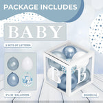 Load image into Gallery viewer, Baby Shower Boxes with Letters 44 Pcs White Boxes with White Dusty Blue Light Blue and Confetti Balloons Gender Reveal &amp; Party Decoration Set by