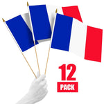 Load image into Gallery viewer, G128 12 Pack Handheld France French Stick Flags  12x18 In  Printed 150D Polyester, Country Flag, Solid Wooden Stick, Spear Gold Tip
