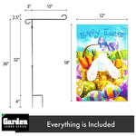 Load image into Gallery viewer, Combo Pack: Garden Flag Stand Black 36x16 Inch &amp; Garden Flag Happy Easter Carrots Colorful Eggs with Bunny in Basket 12x18 Inch