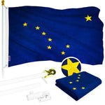 Load image into Gallery viewer, G128  6 Feet Tangle Free Spinning Flagpole (White) Alaska Flag Brass Grommets Embroidered 3x5 ft (Flag Included) Aluminum Flag Pole