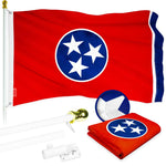 Load image into Gallery viewer, G128 Combo Pack: 5 Ft Tangle Free Aluminum Spinning Flagpole (White) &amp; Tennessee TN State Flag 2.5x4 Ft, ToughWeave Series Embroidered 300D Polyester  Pole with Flag Included