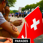 Load image into Gallery viewer, G128 24 Pack Handheld Switzerland Swiss Stick Flags  12x18 In  Printed 150D Polyester, Country Flag, Solid Wooden Stick, Spear Gold Tip