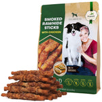 Load image into Gallery viewer, Dog Smoked Rawhide Sticks Wrapped Chicken &amp; Pet Natural Chew Treats   Grain