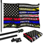 Load image into Gallery viewer, G128 Combo Pack: 6 Ft Tangle Free Aluminum Spinning Flagpole (Black) &amp; Thin Line First Responders American Flag 3x5 Ft, LiteWeave Pro Series Printed 150D Polyester  Pole with Flag Included