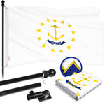 Load image into Gallery viewer, G128 Combo Pack: 6 Ft Tangle Free Aluminum Spinning Flagpole (Black) &amp; Rhode Island No Golden Border State Flag 3x5 Ft, ToughWeave Series Embroidered 300D Polyester  Pole with Flag Included