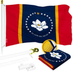 Load image into Gallery viewer, G128 Combo Pack: 6 Ft Tangle Free Aluminum Spinning Flagpole (White) &amp; Mississippi 2020 MS State Flag 3x5 Ft, ToughWeave Series Embroidered 300D Polyester  Pole with Flag Included