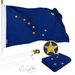 Load image into Gallery viewer, G128 Combo Pack: 5 Ft Tangle Free Spinning Flagpole (White) &amp; Alaska Flag 2x3 Ft Embroidered 220GSM Spun Polyester, Brass Grommets (Flag Included) Aluminum Flag Pole