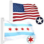 Load image into Gallery viewer, G128 Combo Pack: USA American Flag &amp; Chicago Flag 2.5x4 Ft Embroidered Spun Polyester, Indoor/Outdoor, Brass Grommets