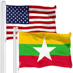 Load image into Gallery viewer, G128 Combo Pack: American USA Flag 3x5 Ft &amp; Myanmar Flag 3x5 Ft, Both Printed 150D Polyester, Indoor/Outdoor, Brass Grommets