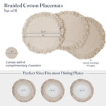 Load image into Gallery viewer, The Fine Living Co. Braided Cotton Placemats (Set of 6 15 Inches) with 6 Free Coasters Washable Anti Slip Heat Resistant Mats Boho Woven Round Table Mats for House Decor Kitchen and Dining
