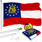 Load image into Gallery viewer, G128 Combo Pack: 5 Ft Tangle Free Aluminum Spinning Flagpole (Silver) &amp; Georgia GA State Flag 2.5x4 Ft, ToughWeave Series Embroidered 300D Polyester  Pole with Flag Included