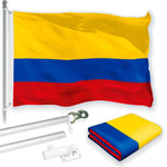 Load image into Gallery viewer, G128 Combo Pack: 6 Feet Tangle Free Spinning Flagpole (Silver) Colombia Colombian Flag 3x5 ft Printed 150D Brass Grommets (Flag Included) Aluminum Flag Pole