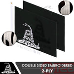 Load image into Gallery viewer, G128 Gadsden Don't Tread On Me Black/White Flag  3x5 Ft  Double ToughWeave Series Double Sided Embroidered 210D Polyester  Historical Flag, Embroidered Design, Brass Grommets, Heavy Duty, 2ply