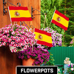 Load image into Gallery viewer, G128 50 Pack Handheld Spain Spanish Stick Flags  12x18 In  Printed 150D Polyester, Country Flag, Solid Wooden Stick, Spear Gold Tip