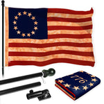Load image into Gallery viewer, G128 Combo Pack: 6 Ft Tangle Free Aluminum Spinning Flagpole (Black) &amp; Betsy Ross TeaStained Flag 3x5 Ft, LiteWeave Pro Series Printed 300D Polyester  Pole with Flag Included