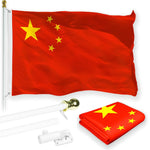 Load image into Gallery viewer, G128 Combo Pack: 6 Feet Tangle Free Spinning Flagpole (White) China Chinese Flag 3x5 ft Printed 150D Brass Grommets (Flag Included) Aluminum Flag Pole
