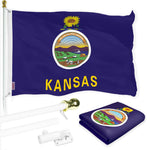 Load image into Gallery viewer, G128 Combo Pack: 6 Ft Tangle Free Spinning Flagpole (White) &amp; Kansas Flag 3x5 Ft Printed 150D Polyester, Brass Grommets (Flag Included) Aluminum Flag Pole