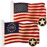 Load image into Gallery viewer, G128 Combo Pack: American USA TeaStained Flag 5x8 Ft &amp; 1776 TeaStained Flag 5x8 Ft  Both ToughWeave Pro Series Embroidered 420D Polyester, Embroidered Design, Indoor/Outdoor, Brass Grommets