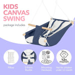 Load image into Gallery viewer, Canvas Kids Swing Wooden Hanging Seat Chair with Safety Belt Durable Toddler Seat Suitable for Outdoor and Indoor Use Mounting Hardware Included Blue