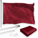 Load image into Gallery viewer, G128 Combo Pack: 5 Ft Tangle Free Aluminum Spinning Flagpole (Silver) &amp; Solid Burgundy Color Flag 2.5x4 Ft, LiteWeave Pro Series Printed 150D Polyester  Pole with Flag Included