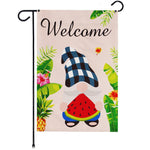 Load image into Gallery viewer, Garden Flag Welcome Gnome with Watermelon Slice 12x18 Blockout Fabric