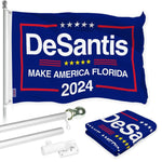 Load image into Gallery viewer, G128 Combo Pack: 6 Ft Tangle Free Aluminum Spinning Flagpole (Silver) &amp; DeSantis Election Make America Florida Flag 3x5 Ft, LiteWeave Pro Series Printed 150D Polyester  Pole with Flag Included