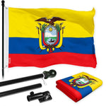 Load image into Gallery viewer, G128 Combo Pack: 6 Ft Tangle Free Spinning Flagpole (Black) &amp; Ecuador Flag 3x5 Ft Printed 150D Polyester, Brass Grommets (Flag Included) Aluminum Flag Pole