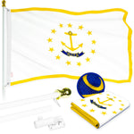 Load image into Gallery viewer, G128  6 Feet Tangle Free Spinning Flagpole (White) Rhode Island Flag Brass Grommets Embroidered 3x5 ft (Flag Included) Aluminum Flag Pole