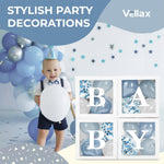 Load image into Gallery viewer, Baby Shower Boxes with Letters 44 Pcs White Boxes with White Dusty Blue Light Blue and Confetti Balloons Gender Reveal &amp; Party Decoration Set by