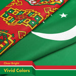 Load image into Gallery viewer, G128 2 Pack: Turkmenistan Turkmenistani Flag  3x5 Ft  Printed 150D Polyester  Indoor/Outdoor, Vibrant Colors, Brass Grommets, Quality Polyester, Much Thicker More Durable Than 100D 75D Polyester
