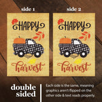 Load image into Gallery viewer, G128 Combo Pack: Garden Flag Stand Black 36 in x 16 in &amp; Garden Flag Fall Decoration Happy Harvest Pumpkin in Truck Bed 12x18 DoubleSided Burlap Fabric