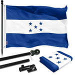 Load image into Gallery viewer, G128 Combo Pack: 6 Ft Tangle Free Spinning Flagpole (Black) &amp; Honduras Flag 3x5 Ft Printed 150D Polyester, Brass Grommets (Flag Included) Aluminum Flag Pole