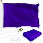Load image into Gallery viewer, G128 Combo Pack: 6 Feet Tangle Free Spinning Flagpole (White) Solid Violet Flag 3x5 ft Printed 150D Brass Grommets (Flag Included) Aluminum Flag Pole