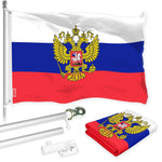 Load image into Gallery viewer, G128 Combo Pack: 6 Ft Tangle Free Aluminum Spinning Flagpole (Silver) &amp; Russia Russian Ensign Flag 3x5 Ft, LiteWeave Pro Series Printed 150D Polyester  Pole with Flag Included