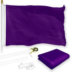 Load image into Gallery viewer, G128 Combo Pack: 5 Ft Tangle Free Aluminum Spinning Flagpole (White) &amp; Solid Purple Color Flag 2x3 Ft, LiteWeave Pro Series Printed 150D Polyester  Pole with Flag Included