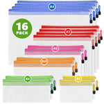 Load image into Gallery viewer, 16 Pack Assorted Sizes Plastic Mesh Zipper Pouches for Storage Organize Board Games Puzzles Documents Bills School and Office Supplies Travel Makeup Multisize Mesh Zipper Pouch