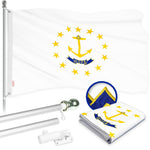 Load image into Gallery viewer, G128 Combo Pack: 6 Ft Tangle Free Aluminum Spinning Flagpole (Silver) &amp; Rhode Island No Golden Border State Flag 3x5 Ft, ToughWeave Series Embroidered 300D Polyester  Pole with Flag Included