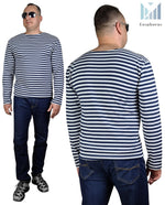 Load image into Gallery viewer, Dark Blue Sailor TShirt Striped Long Sleeved Telnyashka Тельняшка (S)