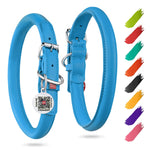 Load image into Gallery viewer, Rolled Leather Dog Collar Padded Small Dogs 8–10 in Neck Blue