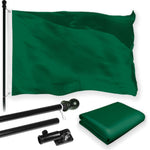 Load image into Gallery viewer, G128 Combo Pack: 5 Ft Tangle Free Aluminum Spinning Flagpole (Black) &amp; Solid Dark Green Color Flag 2x3 Ft, LiteWeave Pro Series Printed 150D Polyester  Pole with Flag Included