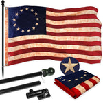 Load image into Gallery viewer, G128 Combo Pack: 6 Ft Tangle Free Aluminum Spinning Flagpole (Black) &amp; Betsy Ross TeaStained Flag 3x5 Ft, ToughWeave Pro Series Embroidered 420D Polyester  Pole with Flag Included