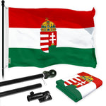Load image into Gallery viewer, G128 Combo Pack: 6 Ft Tangle Free Spinning Flagpole (Black) &amp; Hungary Coat of Arms Flag 3x5 Ft Printed 300D Polyester, Brass Grommets (Flag Included) Aluminum Flag Pole