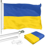 Load image into Gallery viewer, G128 Flag Pole 6FT Silver Tangle Free &amp; Ukraine Ukrainian Flag 3x5 Ft Combo Printed 150D Polyester